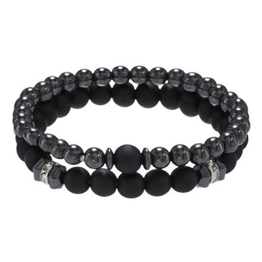 Europäischen und Amerikanischen Schmuck 8mm Schwarz Frosted Kupfer Perle Spot Bohrer Spacer Elastische Set Armband