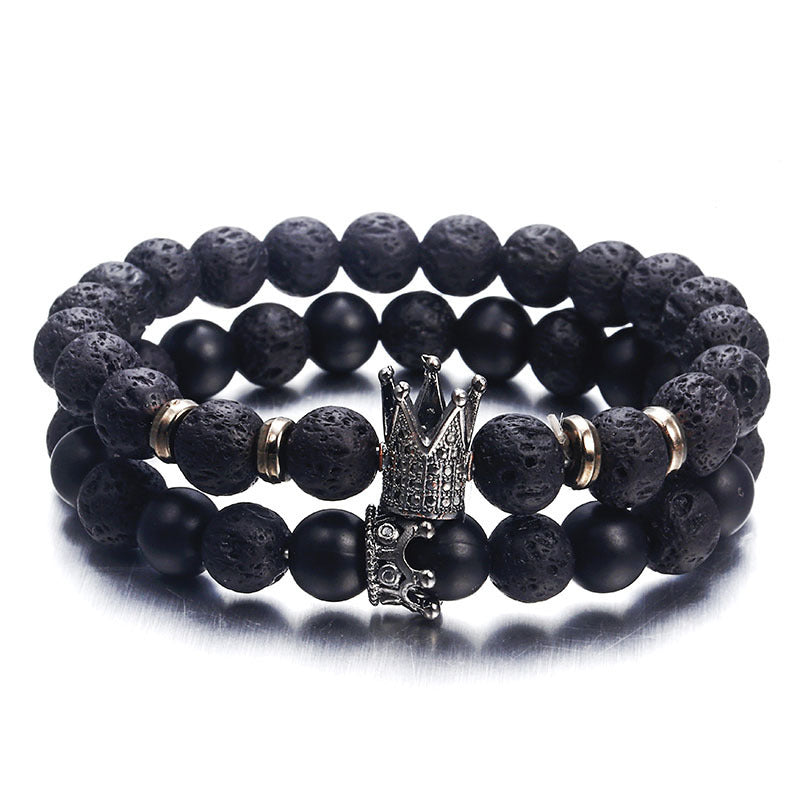 Mode Lava Naturstein Perlen Armband für Mann Kristall Krone Hand Armbänder Schmuck Herren