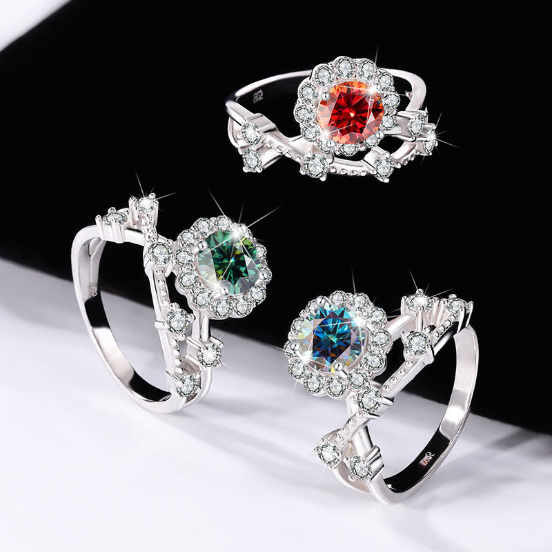 Moissanit-Ring für Damen aus Sterlingsilber mit Platinbeschichtung