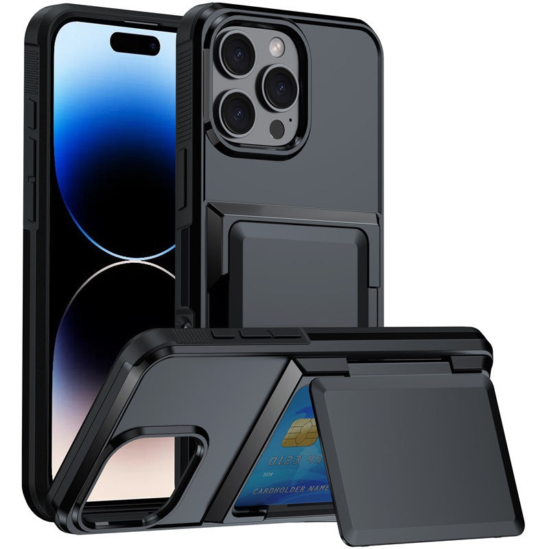 iPhone 13-16 Modelle/Einfarbig Einfache Schutzhülle mit Halterung Kartefach
