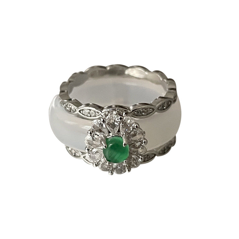 Hochwertiger grüner Katzenauge Zirkon Ring