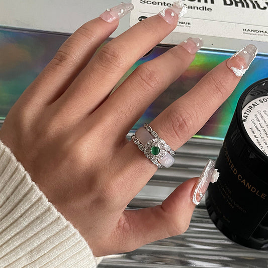 Hochwertiger grüner Katzenauge Zirkon Ring