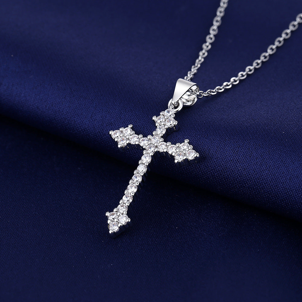 Halskette einfache Diamant Kreuz Anhänger Grenzüberschreitender