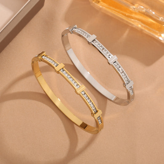 Einfaches Zirkon Doppelschichtiges geometrisches offenes Armband
