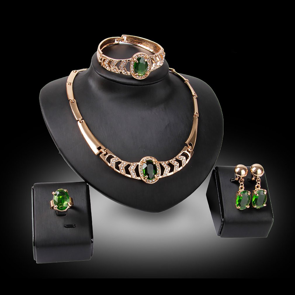 Hochzeitszubehör Vierteiliges Set, Halskette, Ohrringe, Armband, Ring Set