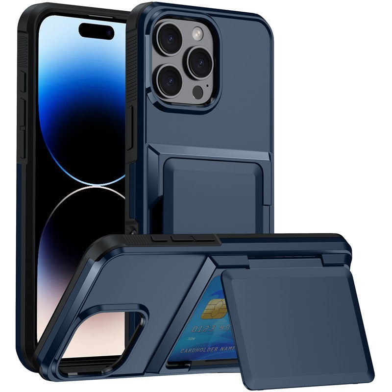 iPhone 13-16 Modelle/Einfarbig Einfache Schutzhülle mit Halterung Kartefach