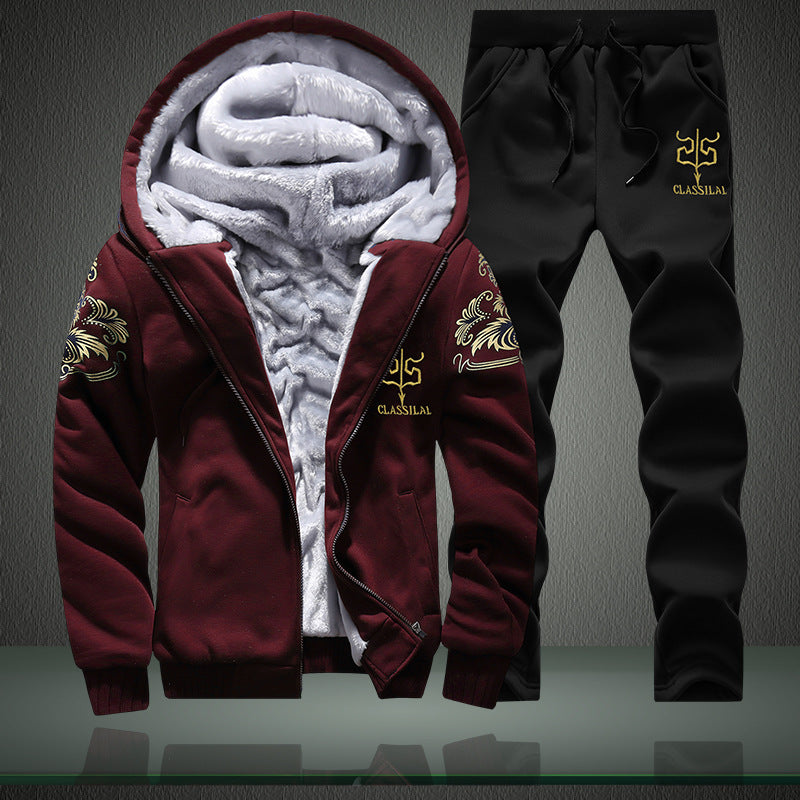 Plus-Size Gr. M- 6XL mit Fleece gefüttertes dickes, lässiges Sport-Zweiteiler-Set für Herren