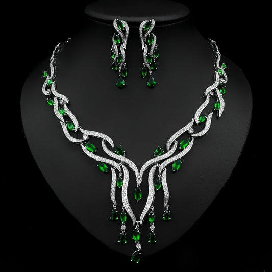 Neuer Kristallschmuck Zirkon Schmuck Set Quaste Anhänger
