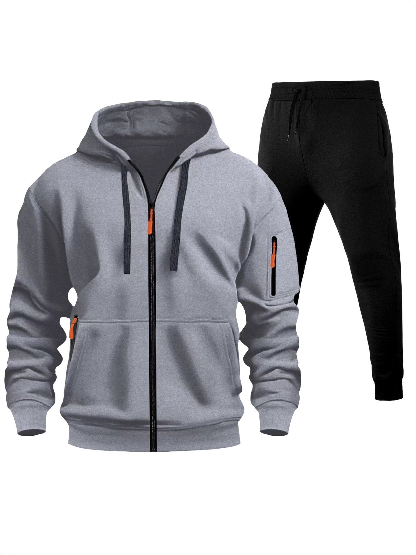 Herren Sport Hoodie Zip-Up Set mit Multi-Pocket – Warmes Freizeit Outfit mit Kapuze