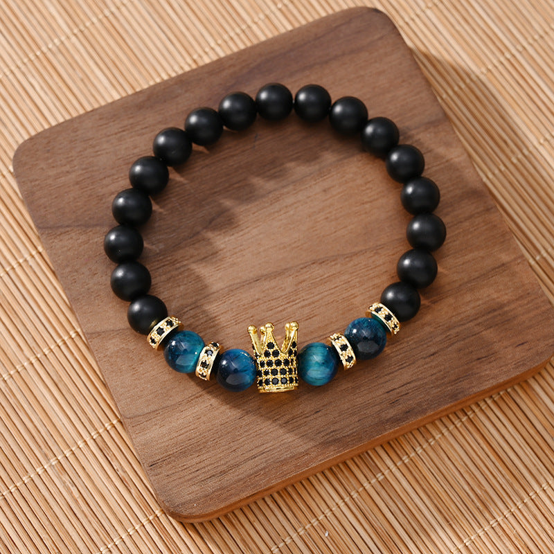Kupfer Micro Inlaid Kronenarmband Natürlich 8MM Königsblau