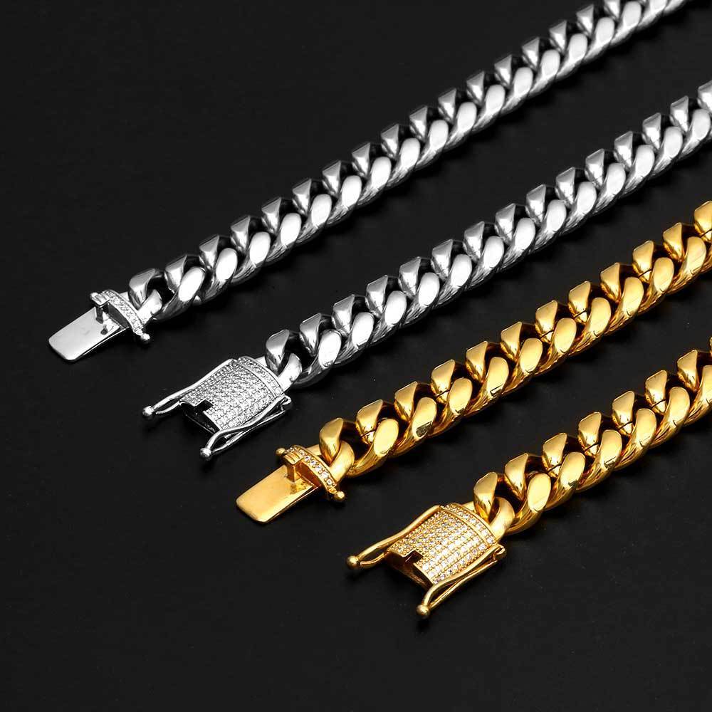 Diamant-Schnalle Edelstahl-Rundschleifen-Verschlüsselung Kubanisches Gliederkettenarmband