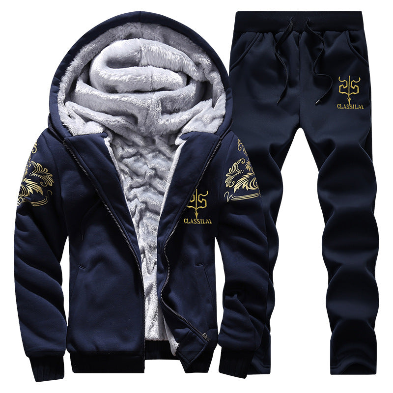 Plus-Size Gr. M- 6XL mit Fleece gefüttertes dickes, lässiges Sport-Zweiteiler-Set für Herren