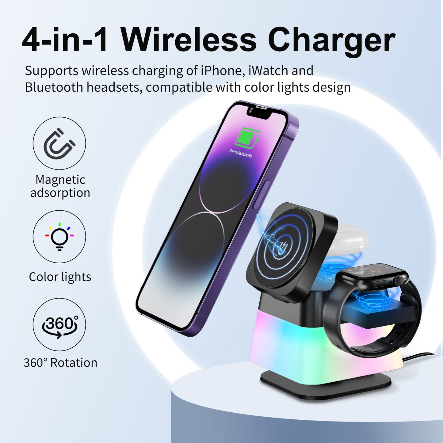 4 In 1 Faltbares drahtloses Ladegerät für Telefon 15 14 13 12 Pro Max 8 7 Halter Magnetische Schnell ladestation