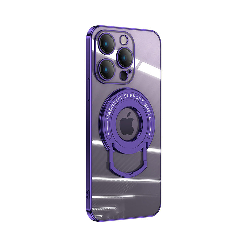iPhone 11-15 Zugstange Magnetische Saug Galvanisieren Unsichtbare Halterung Transparent Soft Cover
