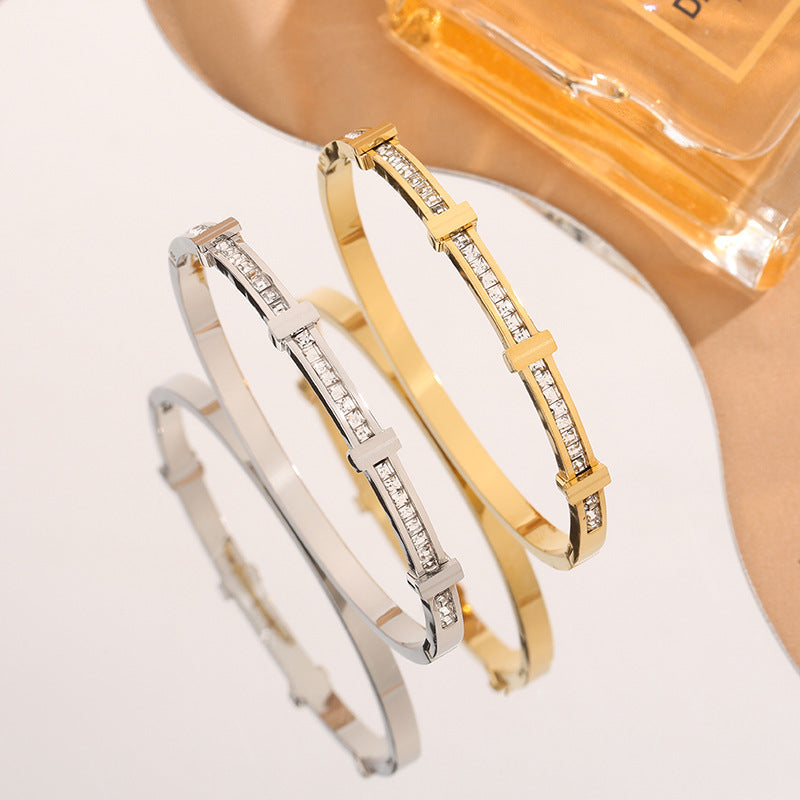 Einfaches Zirkon Doppelschichtiges geometrisches offenes Armband