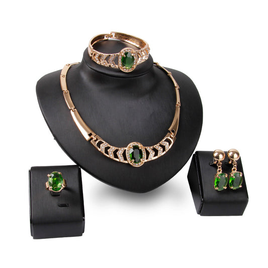 Hochzeitszubehör Vierteiliges Set, Halskette, Ohrringe, Armband, Ring Set