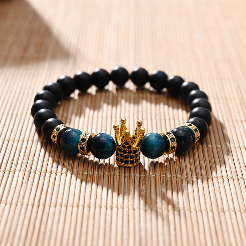 Kupfer Micro Inlaid Kronenarmband Natürlich 8MM Königsblau