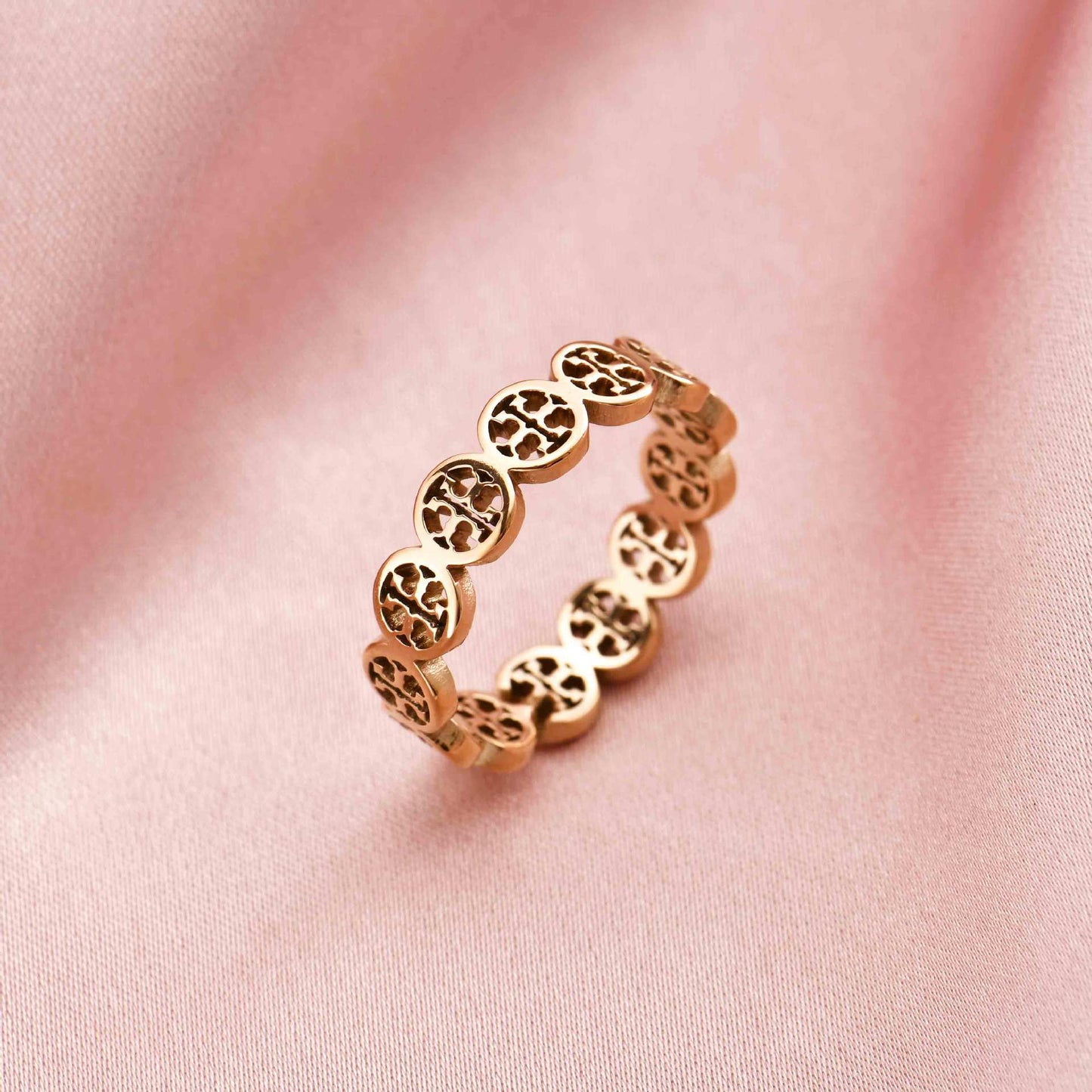 Damenring aus Titanstahl mit Goldeinlage & Strass – Geometrisches Design