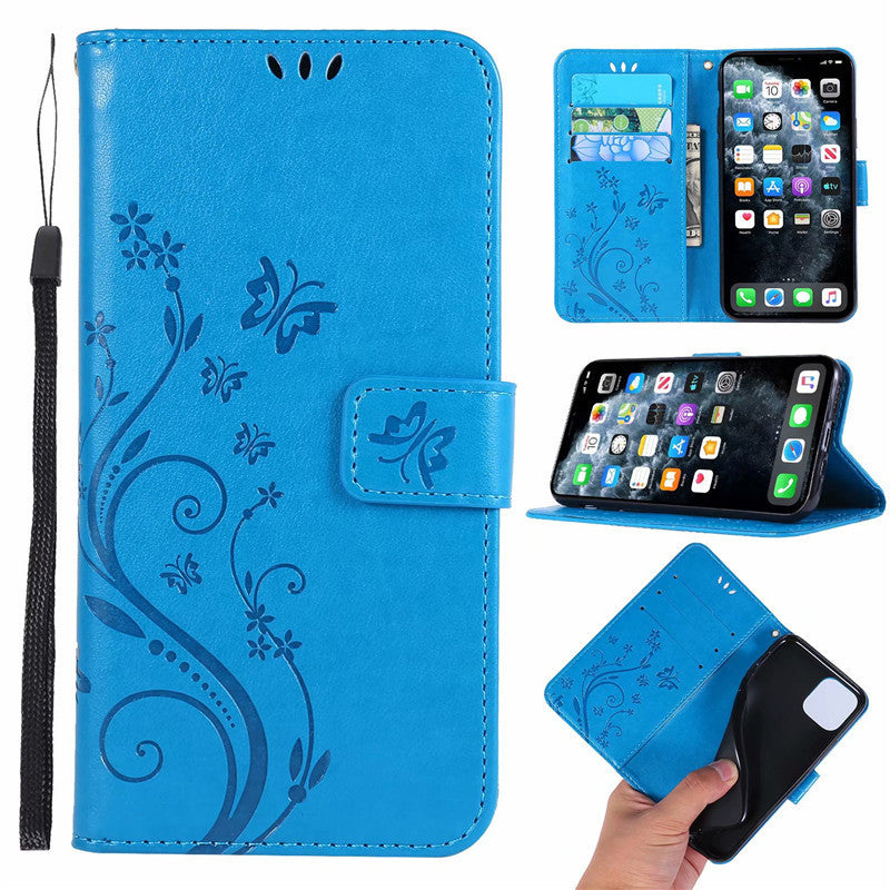 Schmetterling Geprägte Schutzhülle Ledertasche Flip Cover Smartphone-Hülle