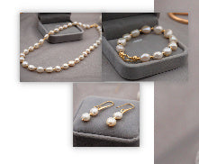 Barock Süßwasserperlenkette Armband Ohrringe Set