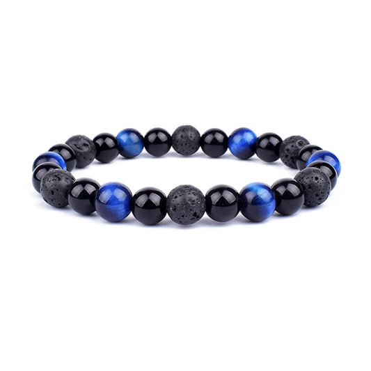 Perlen Schmuck Tigerauge mit Vulkanstein – Unisex Armband für Damen & Herren