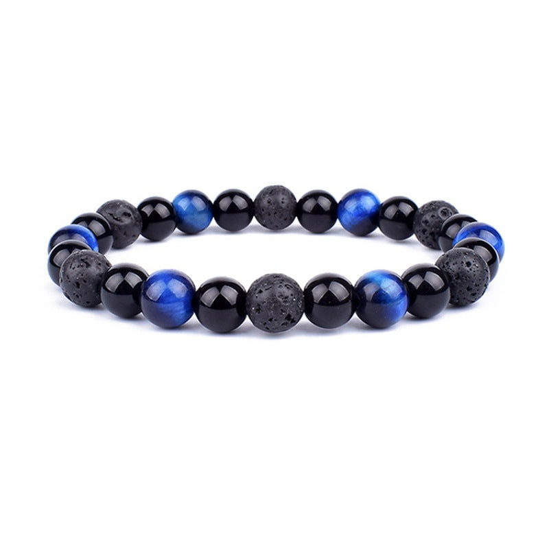 Perlen Schmuck Tigerauge mit Vulkanstein – Unisex Armband für Damen & Herren