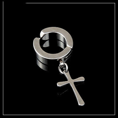 Schwarze Tassel-Ohrringe ohne Ohrloch mit Kreuz und Wolf für Damen & Herren