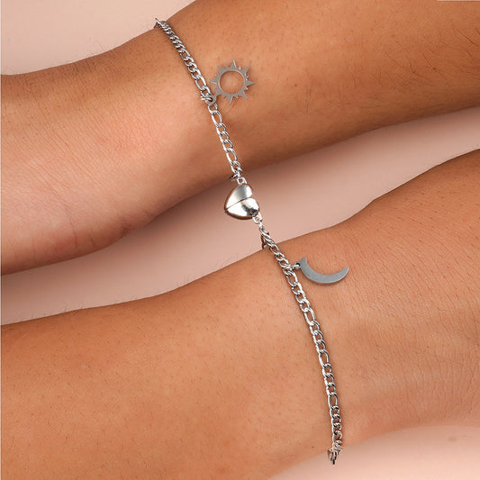 Sonne Mond Herzförmige Magnetschnalle Armband Set