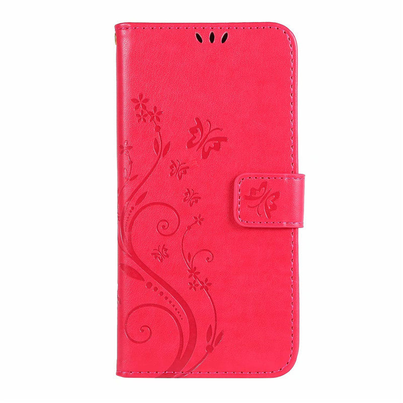 Schmetterling Geprägte Schutzhülle Ledertasche Flip Cover Smartphone-Hülle