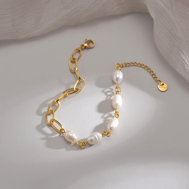 Damen 14K Gold Stitching Pearl Special-Interest Design Hochwertiges Armband