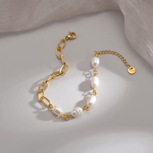 Damen 14K Gold Stitching Pearl Special-Interest Design Hochwertiges Armband
