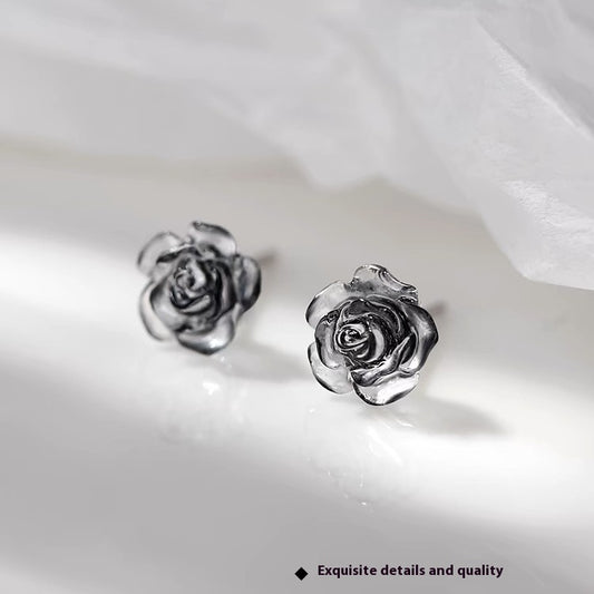 S999 Sterling Silber Dark Night Rose Ohrstecker