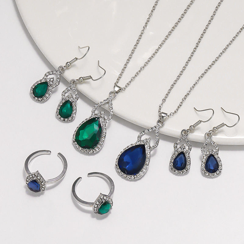 Leichtes Luxus-Schmuckset – Zirkonia Halskette, Armband, Ohrringe & offener Ring