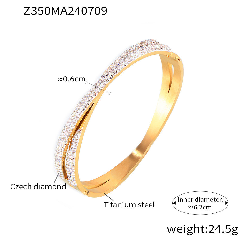 Doppelschicht-Doppel-Titan-Stahl-beschichtetes 18K-Echtgold-Inlay-Diamant-Armband