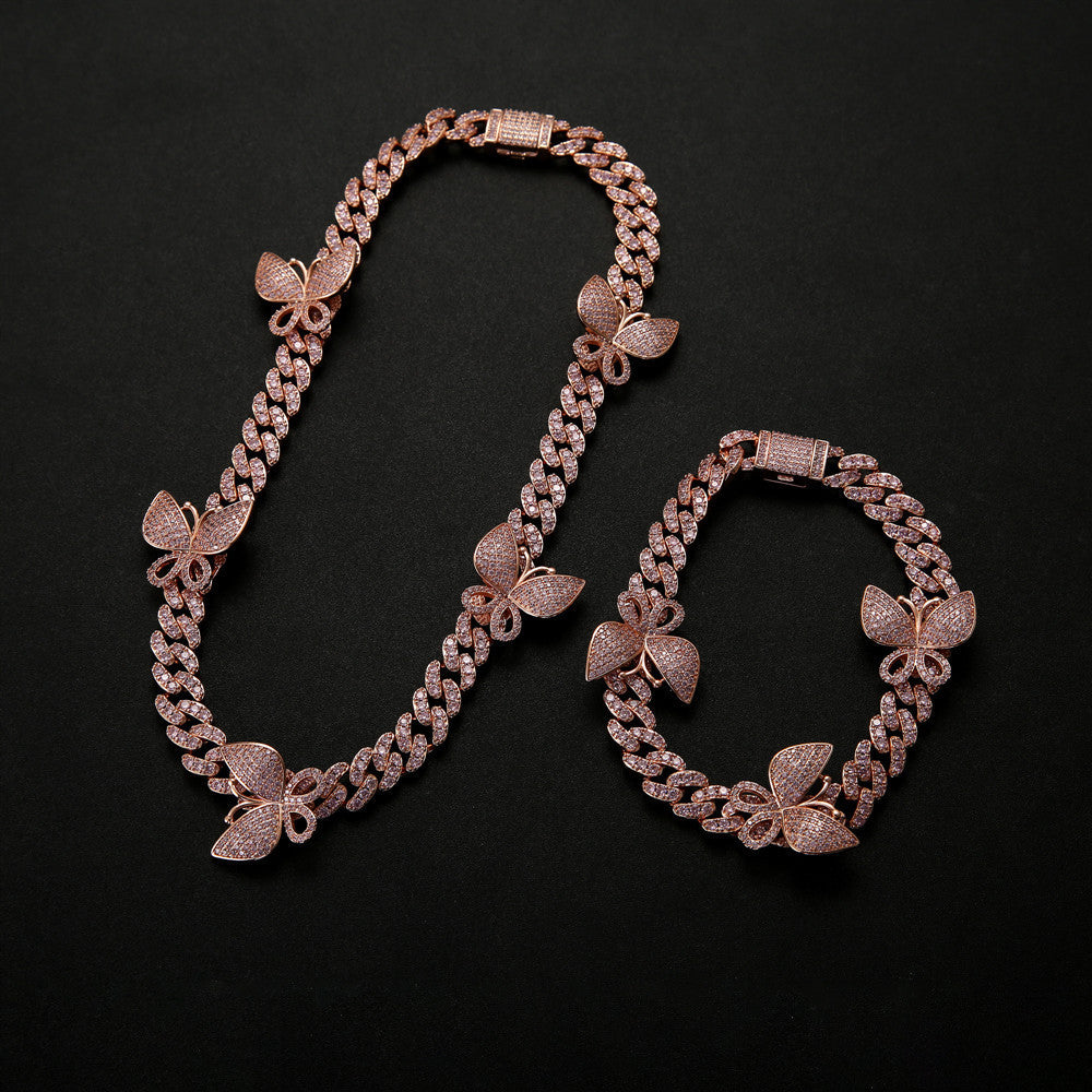 Frauen Zirkon Schmetterling Kubanischen Halskette Schlüsselbein Kette Schmuck