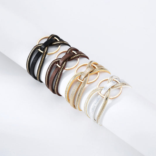 Minimalistisches mehrschichtiges geometrisches Ring magnetisches Snap-Lederarmband