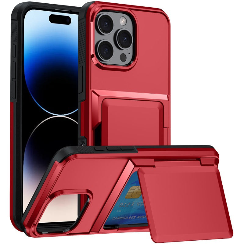 iPhone 13-16 Modelle/Einfarbig Einfache Schutzhülle mit Halterung Kartefach