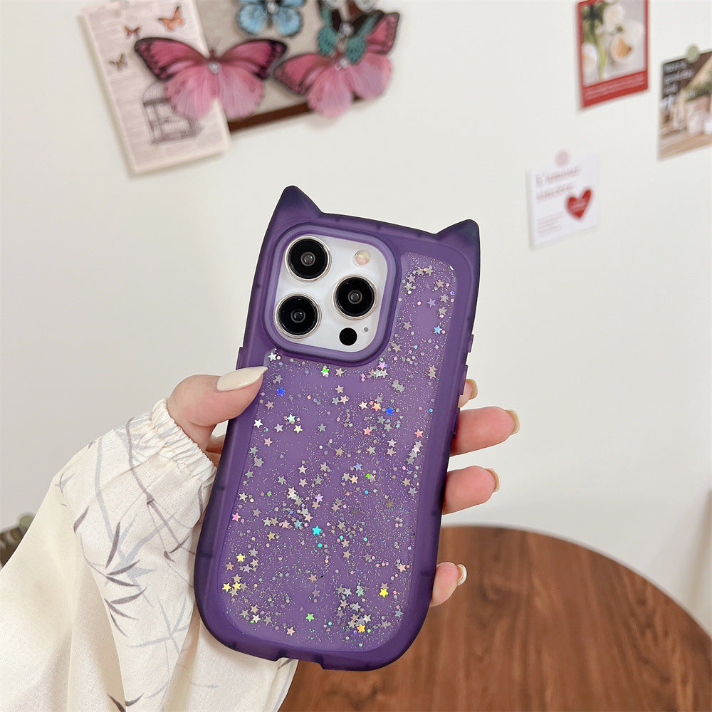 iPhone 11-15 Modelle/ Neue dreidimensionale Katzenohren Epoxy Glitzer Schutzhülle