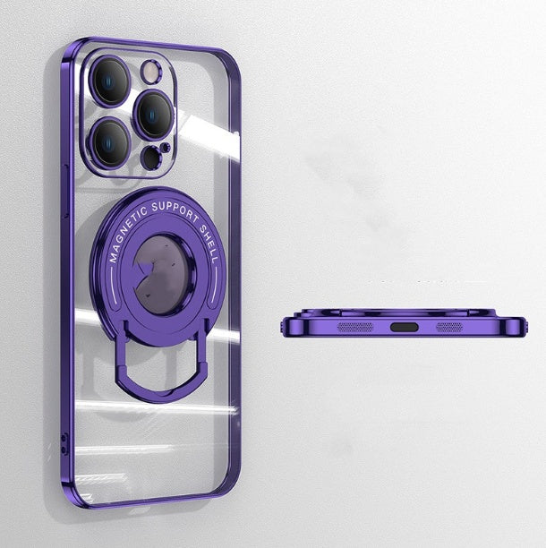 iPhone 11-15 Zugstange Magnetische Saug Galvanisieren Unsichtbare Halterung Transparent Soft Cover