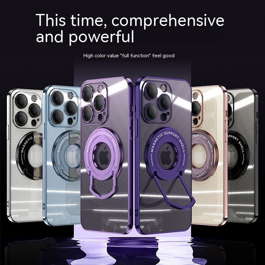 iPhone 11-15 Zugstange Magnetische Saug Galvanisieren Unsichtbare Halterung Transparent Soft Cover