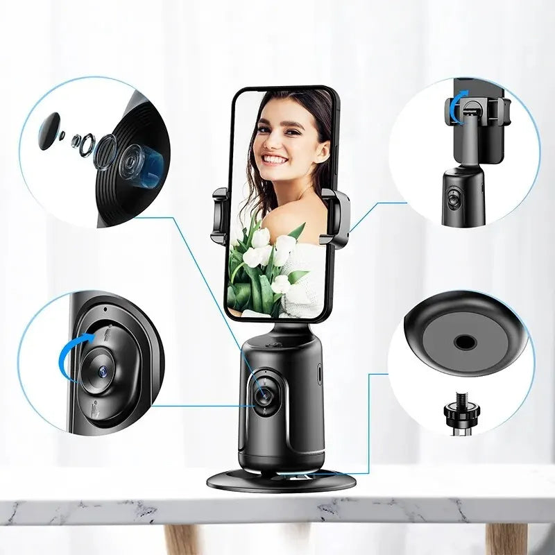 360 Grad Gesicht Erkennungen KI Automatisch mit Telefonhalter für Smartphone Video Vlog Live Stabilisator Stativ