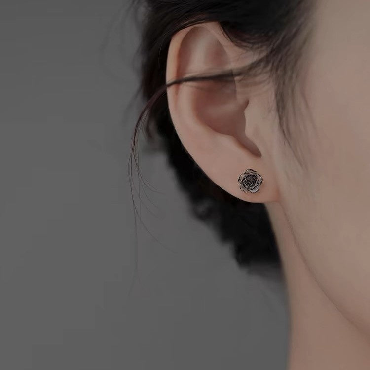 S999 Sterling Silber Dark Night Rose Ohrstecker