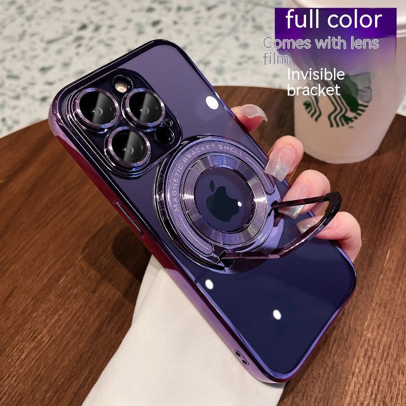 iPhone 11-15 Zugstange Magnetische Saug Galvanisieren Unsichtbare Halterung Transparent Soft Cover