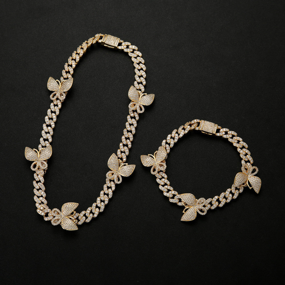 Frauen Zirkon Schmetterling Kubanischen Halskette Schlüsselbein Kette Schmuck