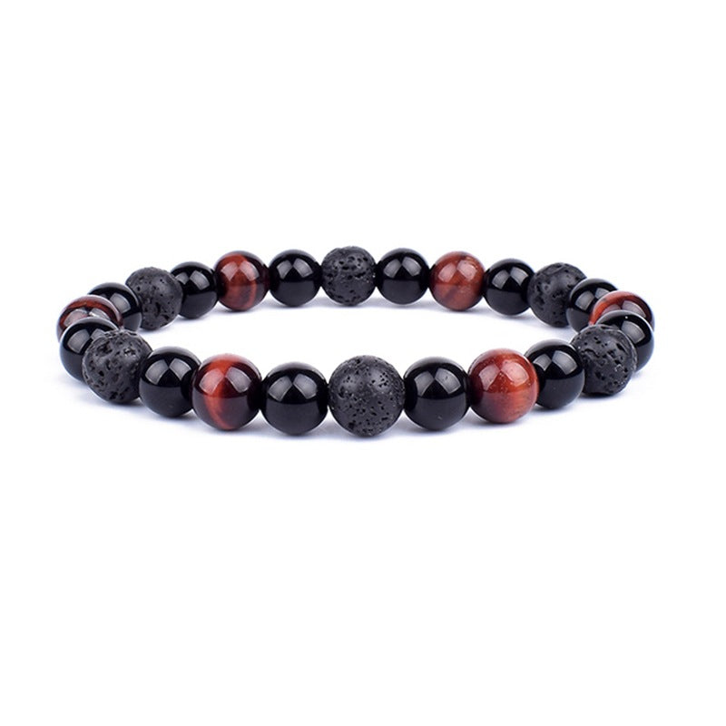 Perlen Schmuck Tigerauge mit Vulkanstein – Unisex Armband für Damen & Herren