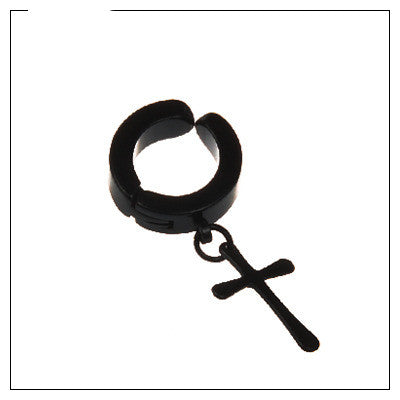 Schwarze Tassel-Ohrringe ohne Ohrloch mit Kreuz und Wolf für Damen & Herren