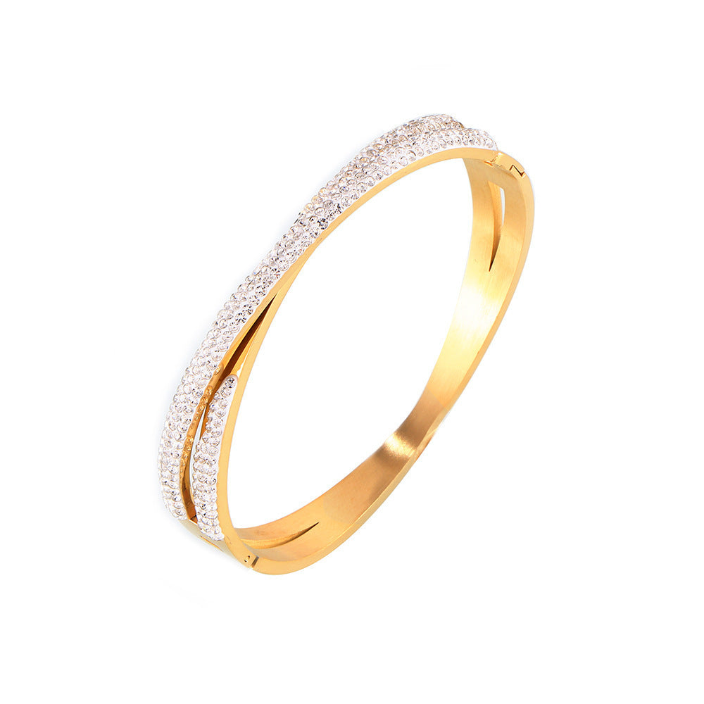 Doppelschicht-Doppel-Titan-Stahl-beschichtetes 18K-Echtgold-Inlay-Diamant-Armband