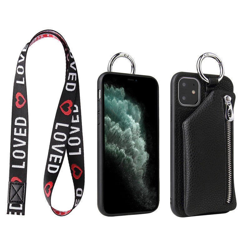 iPhone 11-14 Schutztasche/PU-Leder Trageriemen, Münztasche, Schutzhülle – Crossbody-, Halsband- & Brieftaschen-Case“