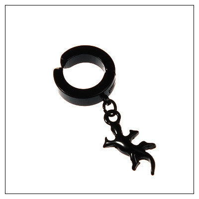 Schwarze Tassel-Ohrringe ohne Ohrloch mit Kreuz und Wolf für Damen & Herren