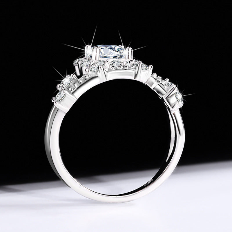Moissanit-Ring für Damen aus Sterlingsilber mit Platinbeschichtung